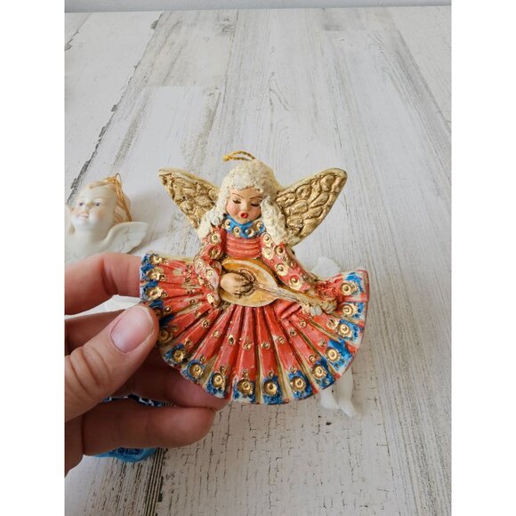Angel Cherub ornament set vintage glitter sparkle Xmas tree ornaments - Picture 8 of 9